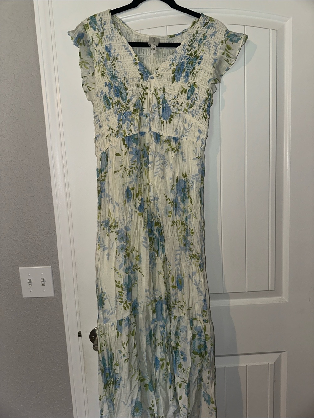 Joie White Maxi Dress with Blue Floral Print
